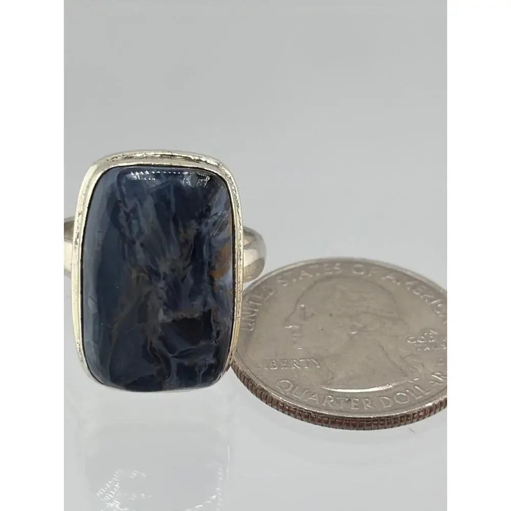 Rectangular Blue Pietersite Sterling Silver Ring Artisan Jewelry 8.5